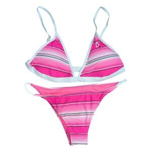 Dixxon Serape Tanning Swimsuit Pink Gray Brazilian String Bikini Womens XL Set